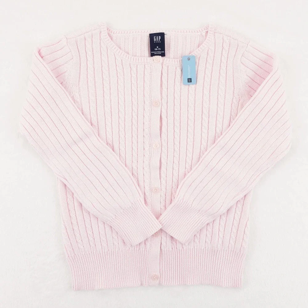 NWT GAP Cotton Cardigan Sweater Girl's Small Light Pink